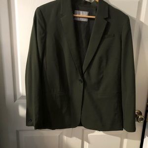 Everlane Italian goweave classic blazer in surplus green (dark neutral green).